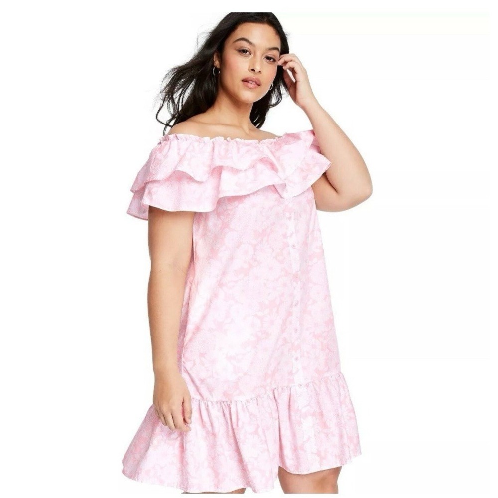 Lisa Marie Fernandez Womens Floral off the Shoulder Dress XL Pink Ruffle Target